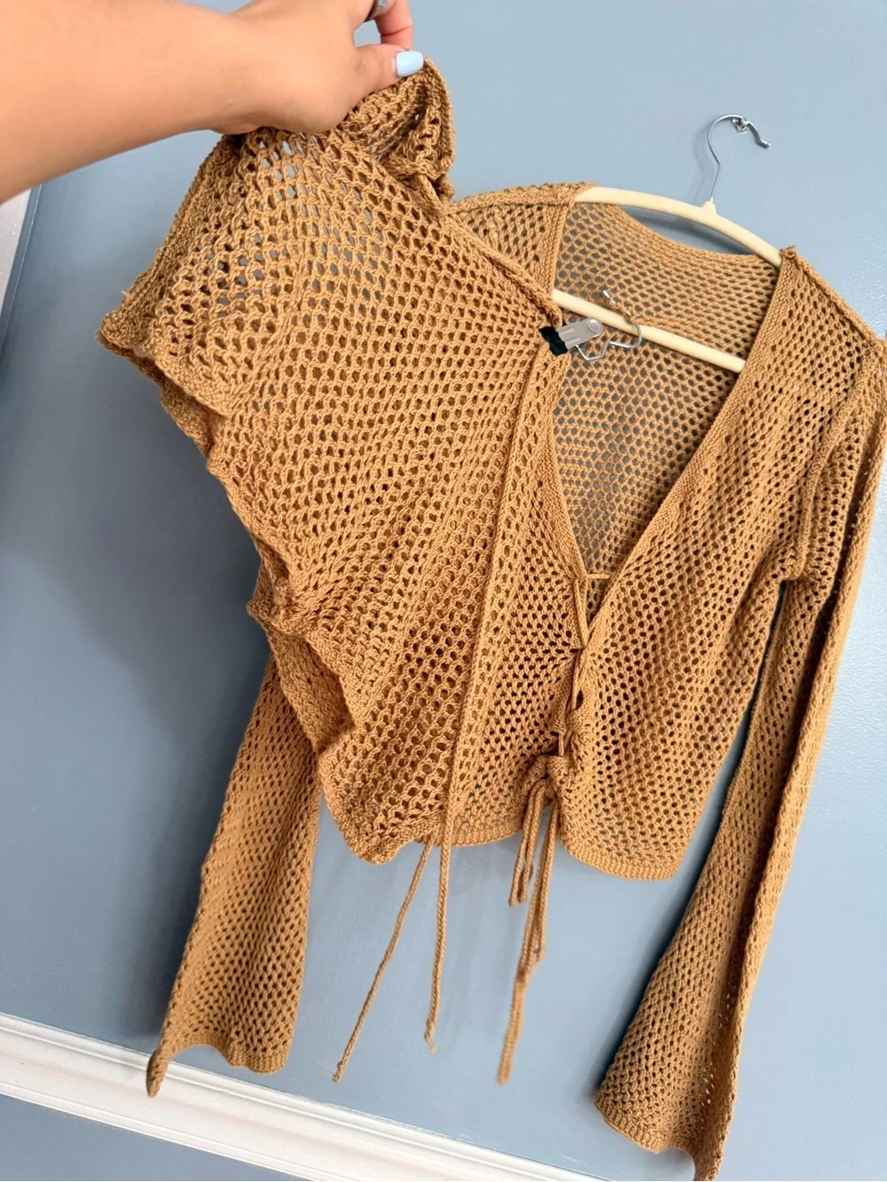 Fashion Nova Crocheted Two-Piece Swim Coverup in Camel Brown